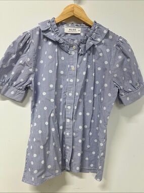 ALSO Made in the States, Short Sleeve, Button Up, Striped/Polka Dots, Small